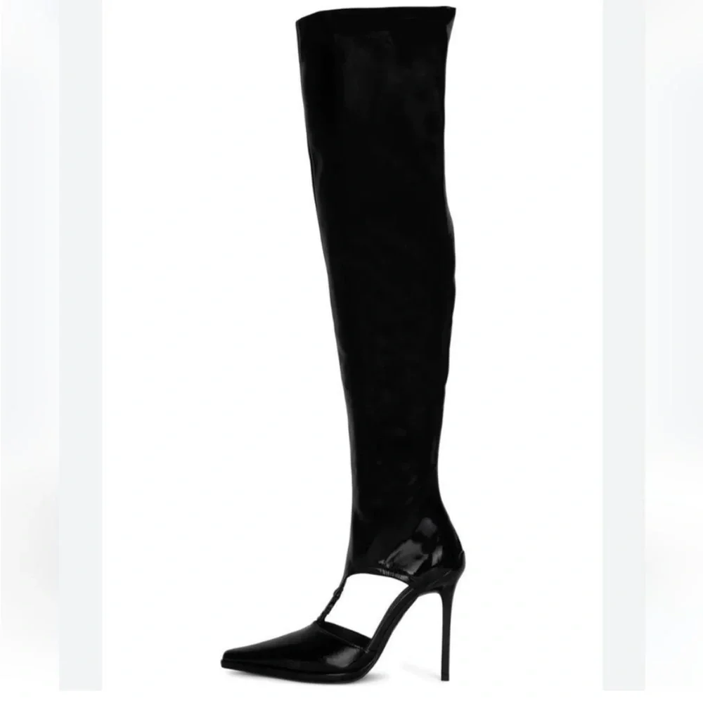 Jeffrey Campbell Vortexx Cut Out Over The Knee Boots Stiletto Pointed Toe Black